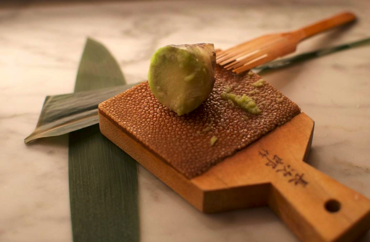fresh grated wasabi on shark skin paddle